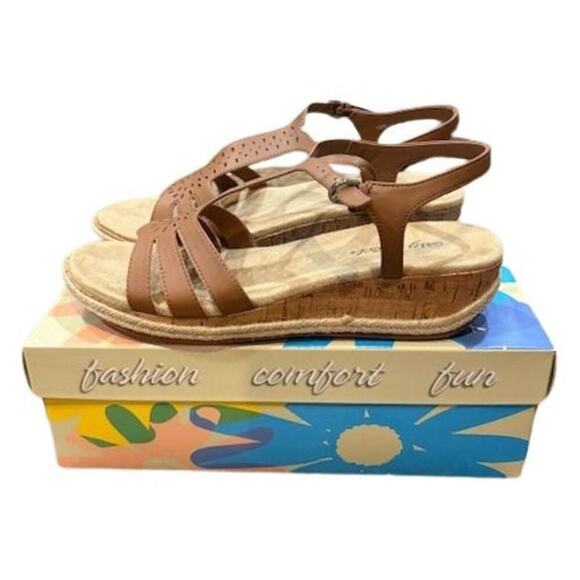 Easy Street “Dorinda” Faux Leather Wedge Sandals in Tan – Size 10 N – New in Box - Picture 6 of 8
